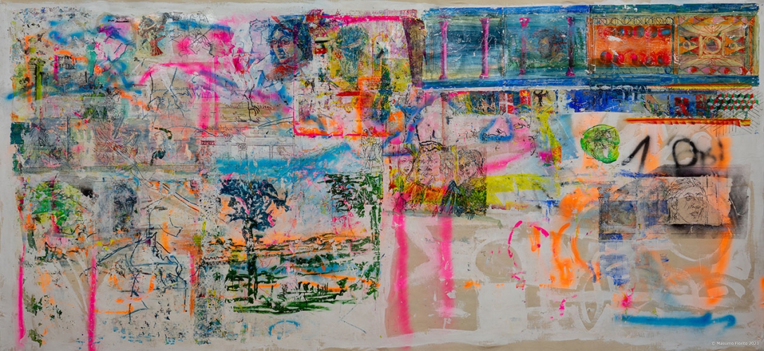 „Studiolo“ II   2024 Frankografie auf Leinwand  450 x 200